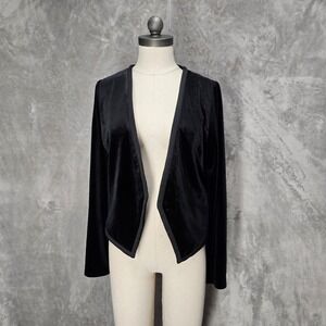 Mossimo Women Small Black Velvet Long Sleeve Open Front Blazer Jacket Party Glam